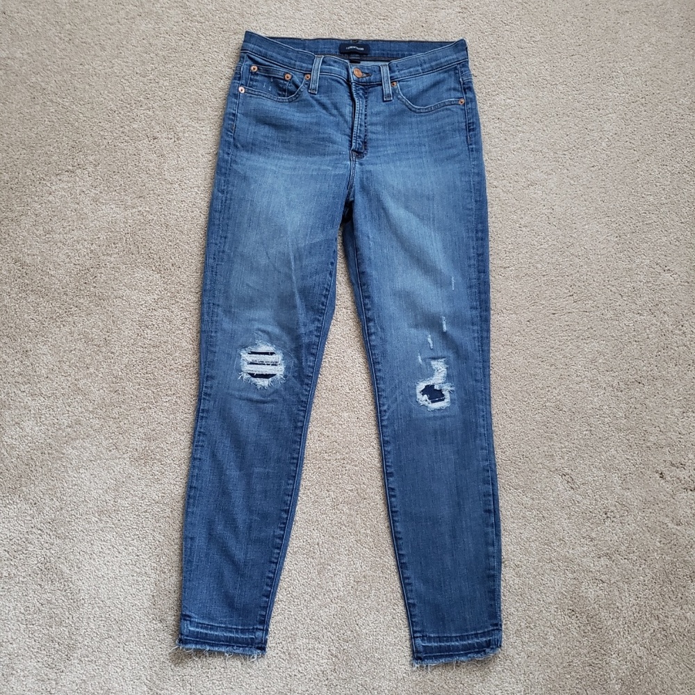 Women's J Crew 9" High-Rise Toothpick Rip and Repair Wash Jeans